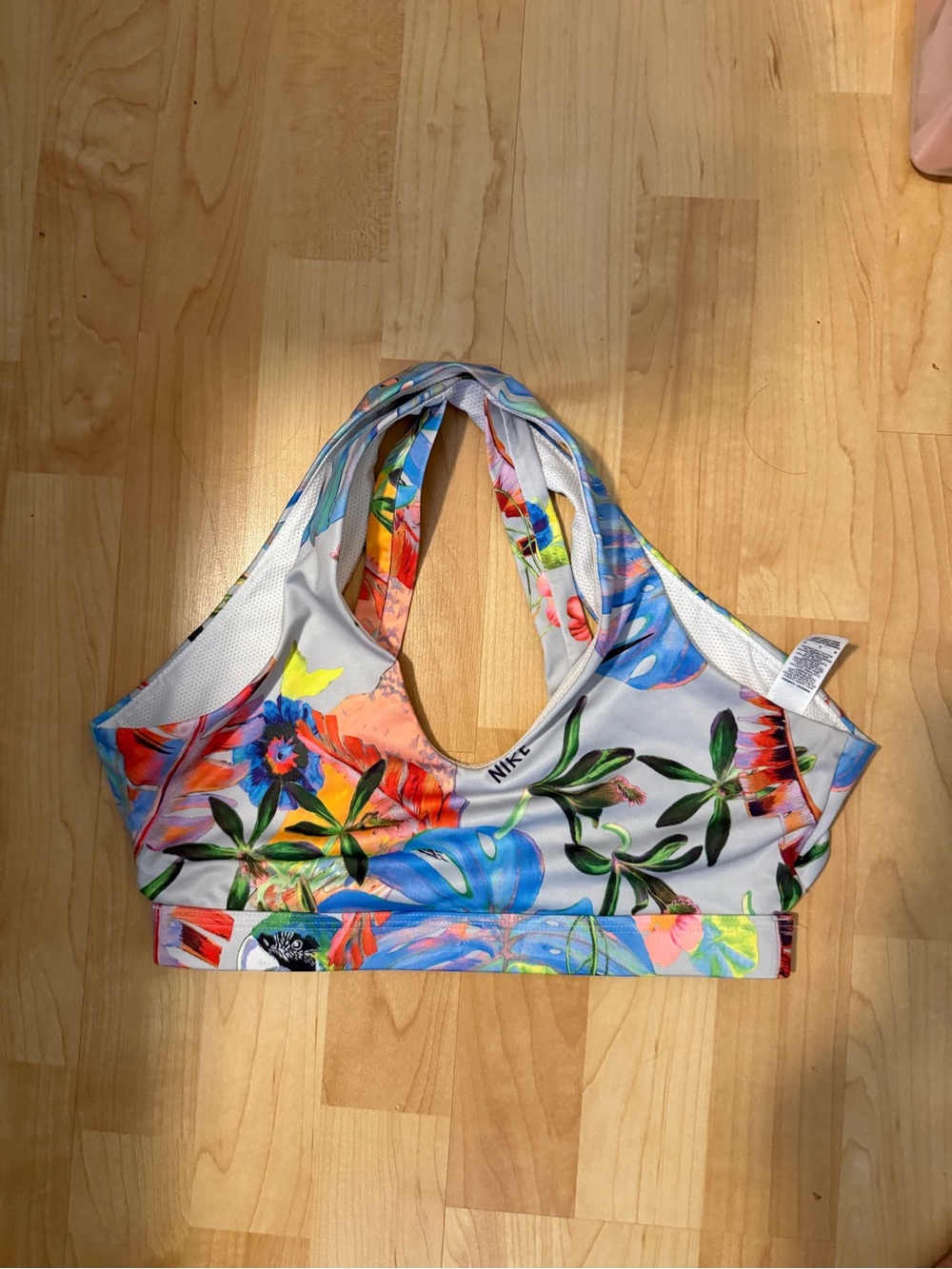 Nike Floral Crossback Sports Bra - White, Blue, Green, Pink